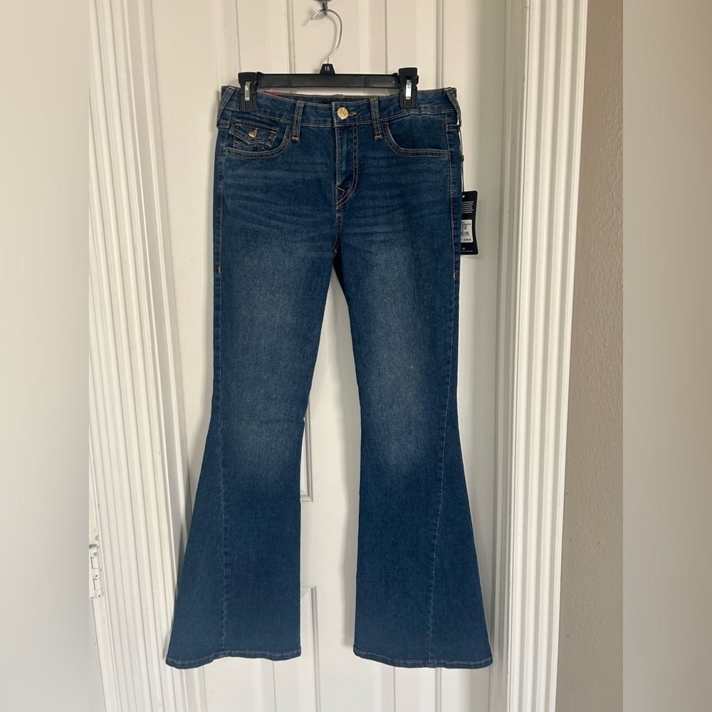 True Religion Dark Blue Flare Wide-Leg Jeans